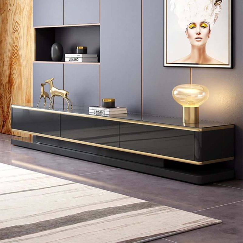 "Gapn 78.7" Black TV Media Console with 3 Drawers Tempered Glass for TVs Up to 78""