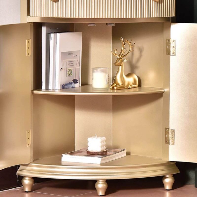 "Khaki Unattached Utility Storage Cabinet with 2 Interior Shelves, 1 Cabinet, Drawer, Nook, and Pull Bars, Champagne"