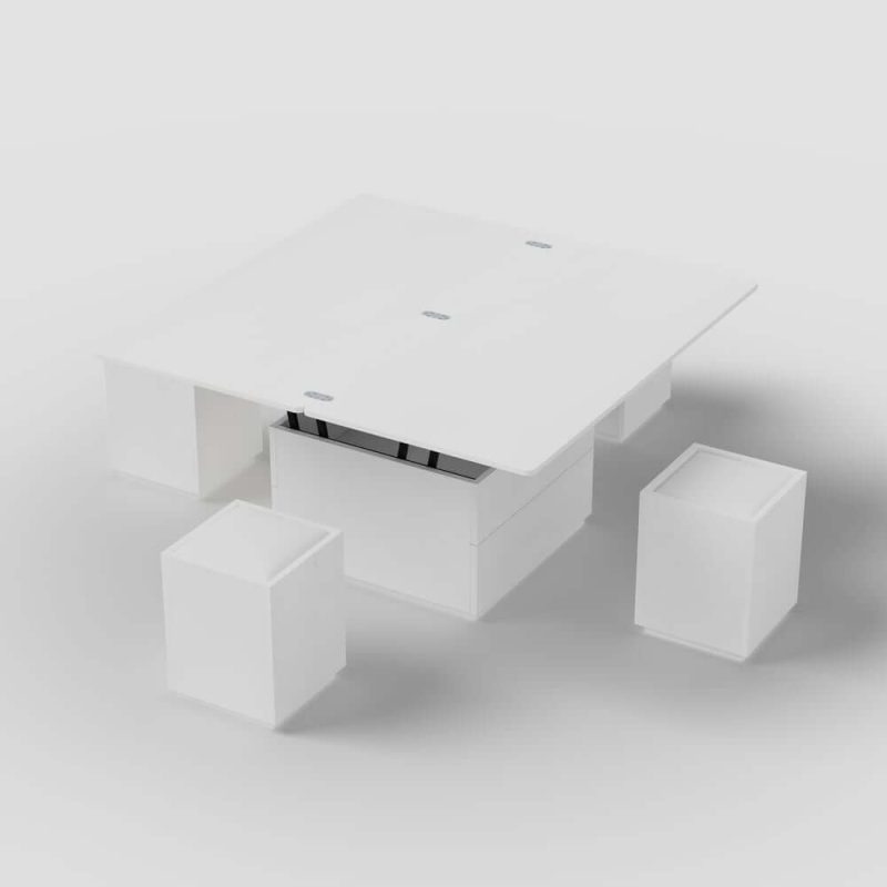 "Modern White Lift Top Marble Coffee Table with Drawers & Storage Multifunction Table"