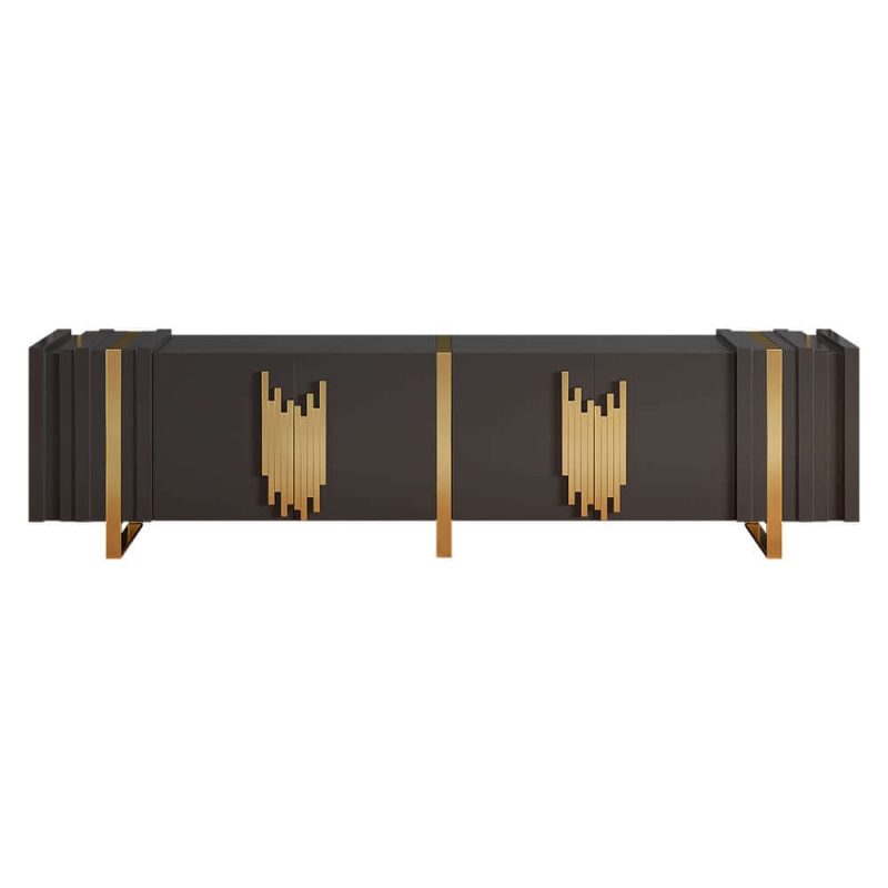 "Aurea 78.7" Light Luxury TV Stand Black Rectangular with 4 Doors & 2 Shelves in Gold"