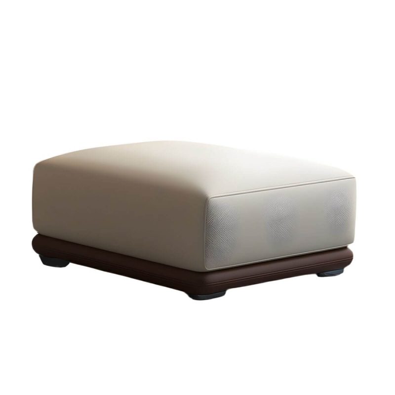 "Genuine Leather Foot Stool in Solid Wood Contemporary Style Indoor - 4 Piece Set Beige/ Blue 24"L x 24"W x 16"H"