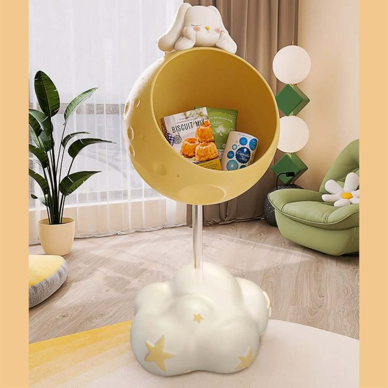 "Cute Flying Rabbit Side Table with Open Storage Floor Resin Bunny End Table"