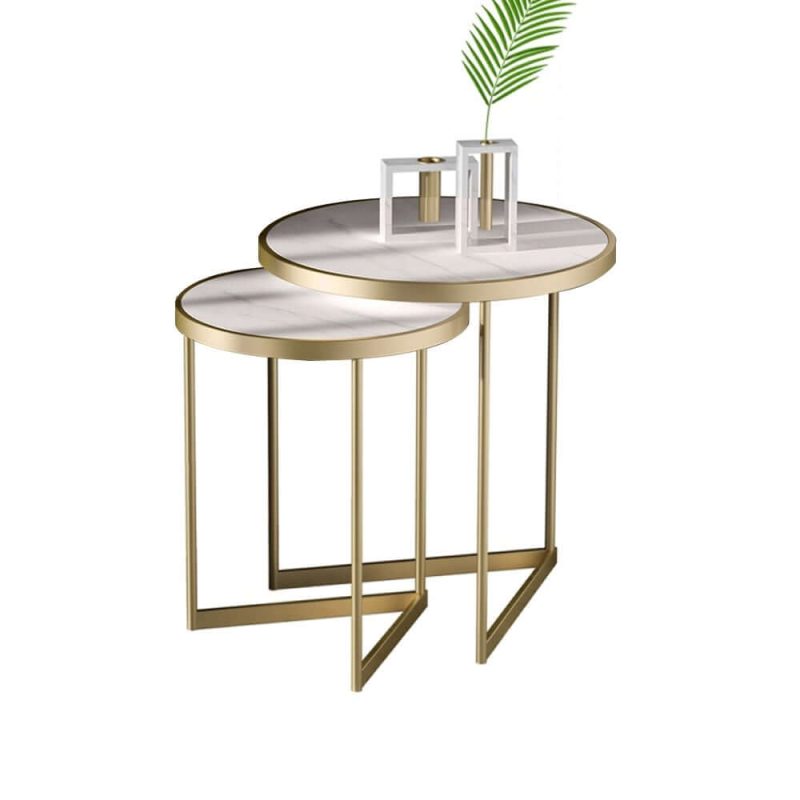 "White End Table Sets Modern Marble Top Nesting Side Table"