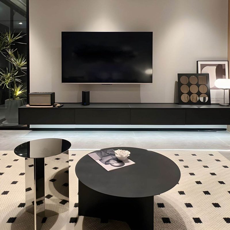 "Contemporary Media Console Wood Floating TV Stand with Doors - White 94.5"L x 14"W x 10"H"