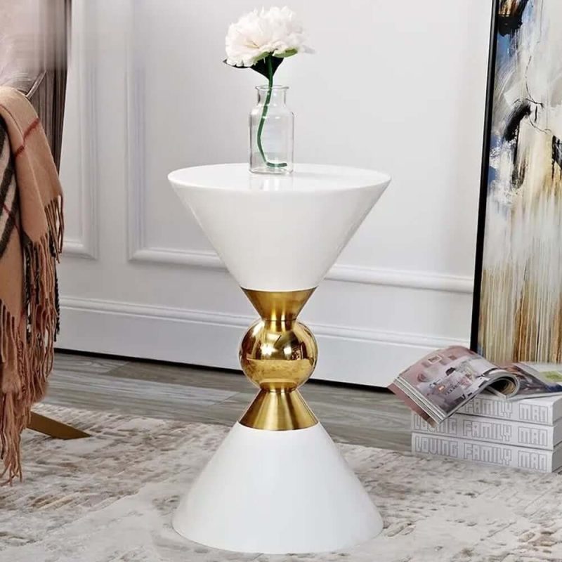 "Modern Round White End Table of Hourglass Fiberglass in Small"
