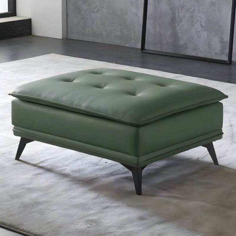 "Modern Standard Rectangle Ottoman in Genuine Leather with Metal Frame for Sleek Style and Durability - 35.5"L x 27.5"W x 16.5"H Dark Green 1 Piece"