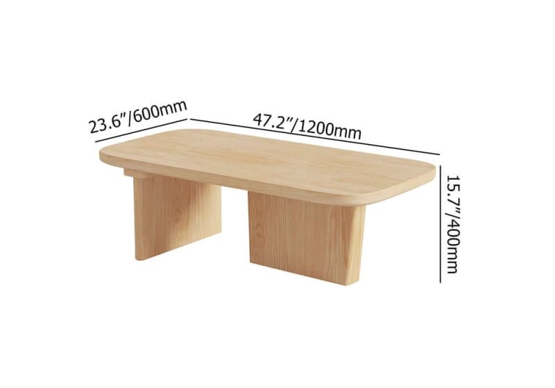 "Dimension of 47.2" Pine Wood Coffee Table Rectangle-shaped in Natural with Abstract Base"