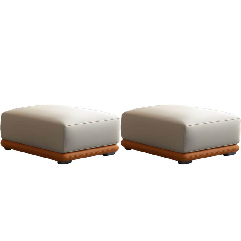 "Genuine Leather Foot Stool in Solid Wood Contemporary Style Indoor - 2 Piece Set Off-White-Orange 24"L x 24"W x 16"H"
