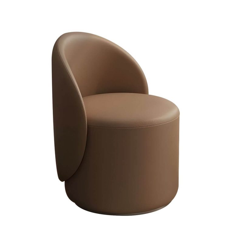 "Modern Upholstered Vanity Stool with Swivel Back and Tall Height for Comfort - Genuine Leather 1 Piece Brown"