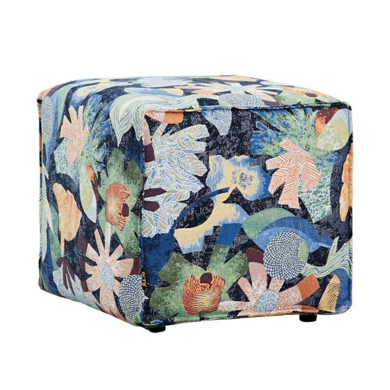 "Blue Upholstered Modern Square Accent Stool with Wood Frame and No Distressing - 20"L x 20"W x 16"H"