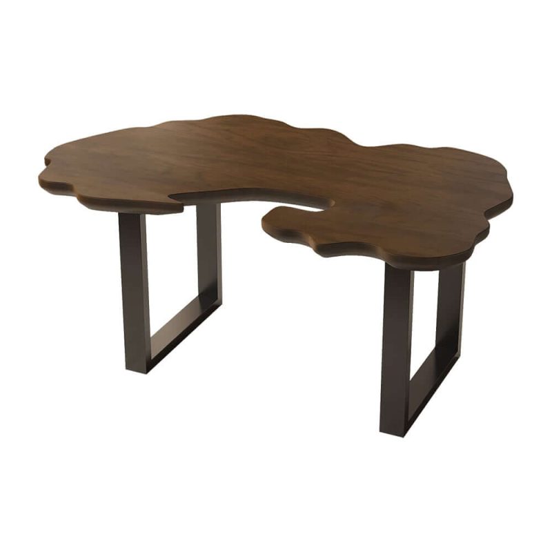"Rustic 39.8" Live-Edge Coffee Table Walnut & Black with Wooden Tabletop & Metal Base "