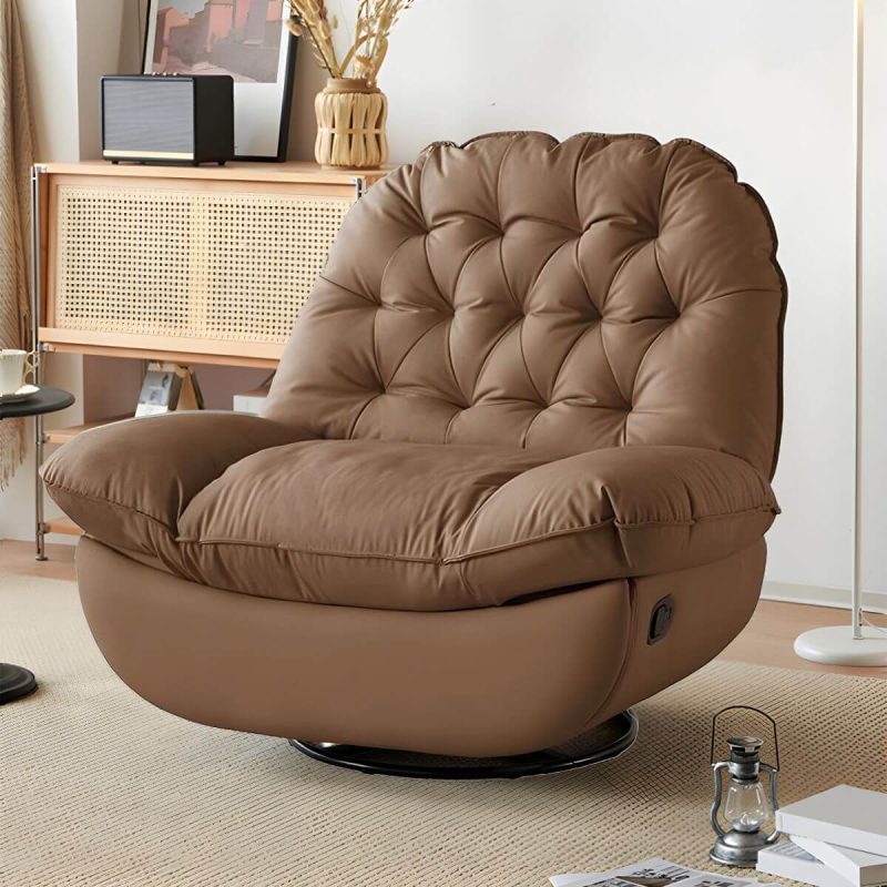 "Modern Standard Recliner with Tufted Design and Arm Compartment Storage - Coffee Swivel Rocker"