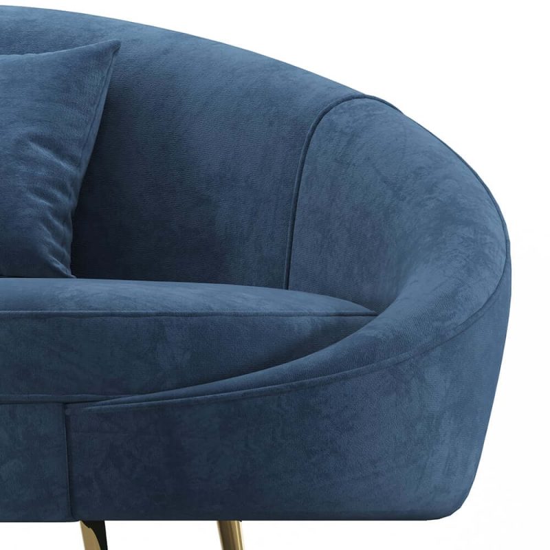 "Modern 95" Blue Velvet Curved 3 Seaters Sofa for Living Room"