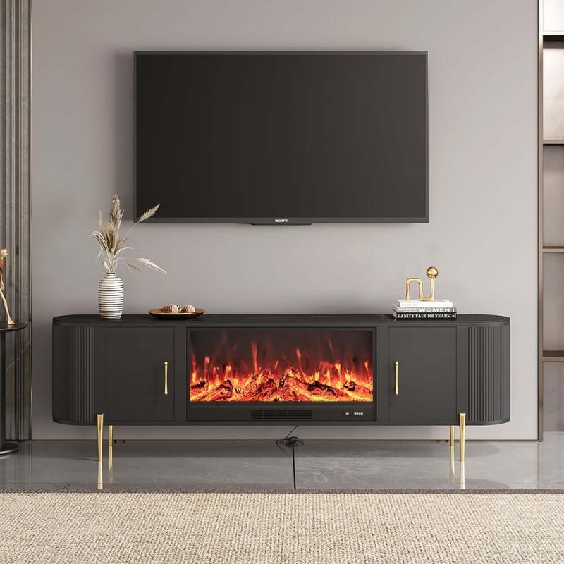"87" Sintered Stone Top Electric Fireplace TV Stand with Remote Control and Storage"