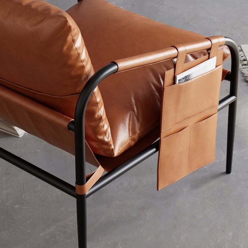 "Brown Leather Accent Chair with Metal Frame"