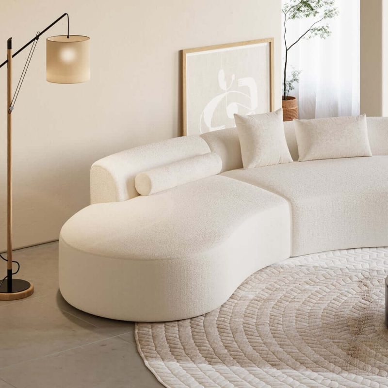 "109" 2-Piece Curved Boucle Sectional Sofa with Pillows"