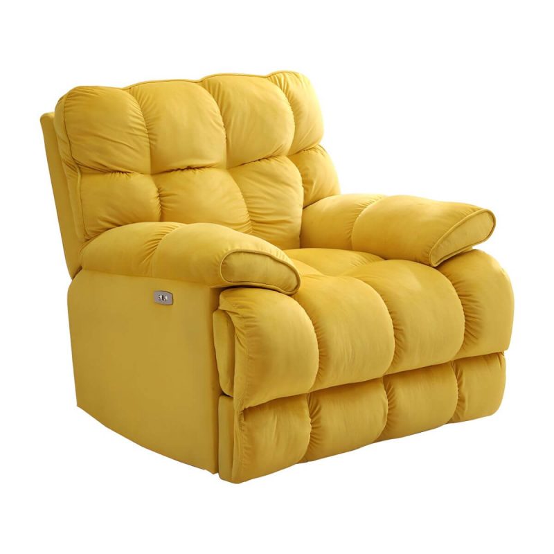 "Scandinavian Upholstery Chair Velvet Standard Recliner with Independent Foot - Yellow Swivel Power - Push Button"