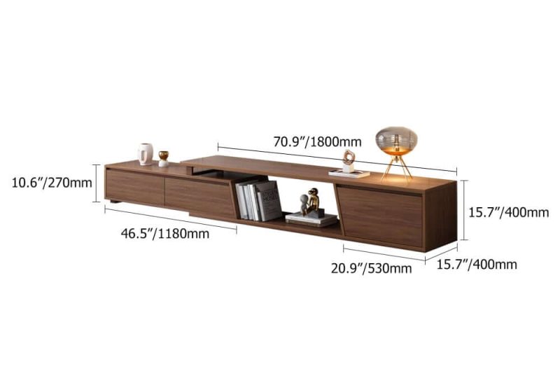"Dimension of Fero Extendable Walnut TV Stand & Nesting Coffee Table Set"