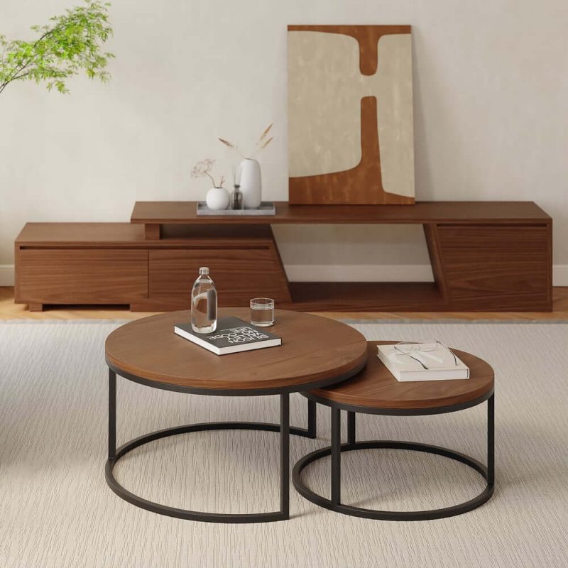 "Fero Extendable Walnut TV Stand & Nesting Coffee Table Set"