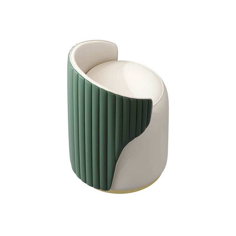"Contemporary Round Vanity Stool with Faux Leather Upholstered for Bedroom - 1 Piece Green Swivel"