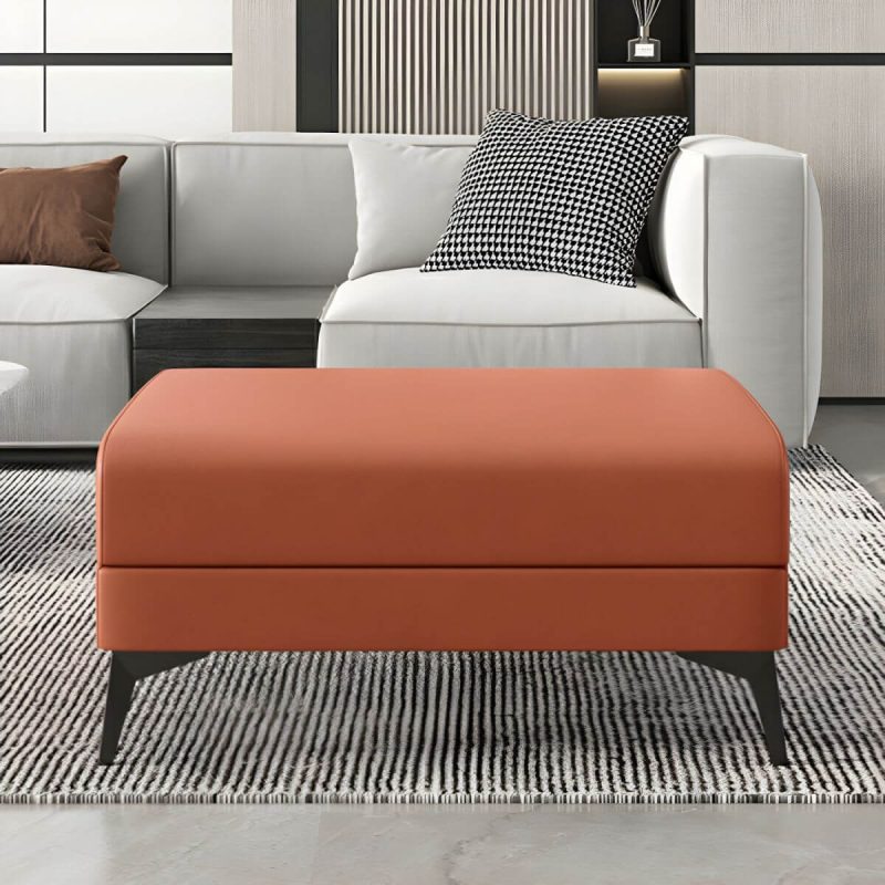 "Modern Faux Leather Rectangle Footstool with Wood Frame for Stylish Comfort - Orange 2 Piece Set"