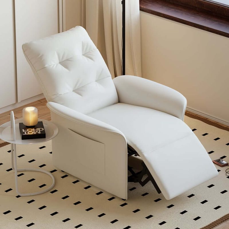 "Leather Power Recliner Accent Chair with Side Pocket"