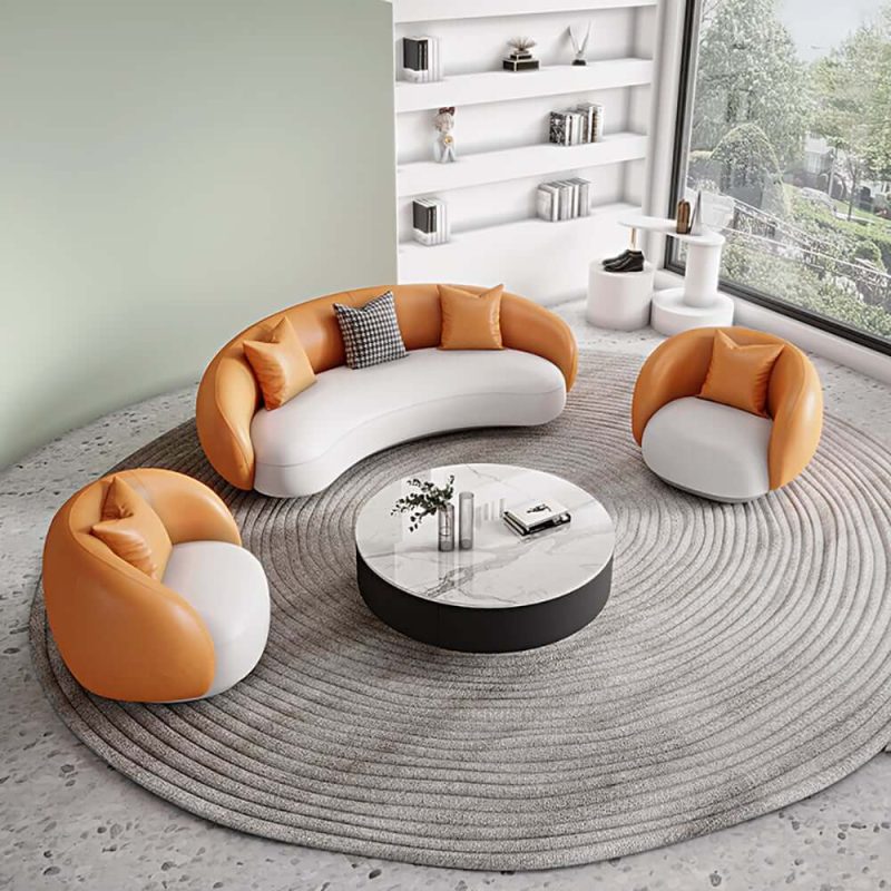 "Modern Leather Upholstered Sofa 3-Seater Sofa 82.7" Orange&White Sofa"