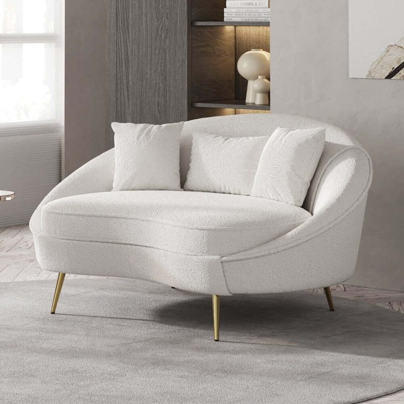 "63" Modern White Boucle Curved Sofa Toss Pillow Included"