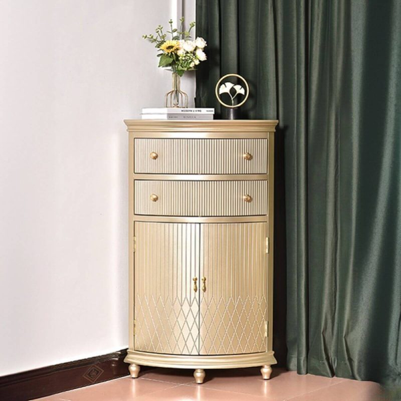 "Khaki Unattached Utility Storage Cabinet with 2 Interior Shelves, 1 Cabinet, Drawer, Nook, and Pull Bars, Champagne"