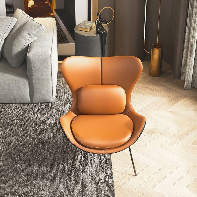 "Leather Upholstered Wingback Accent Chair with Pillows"