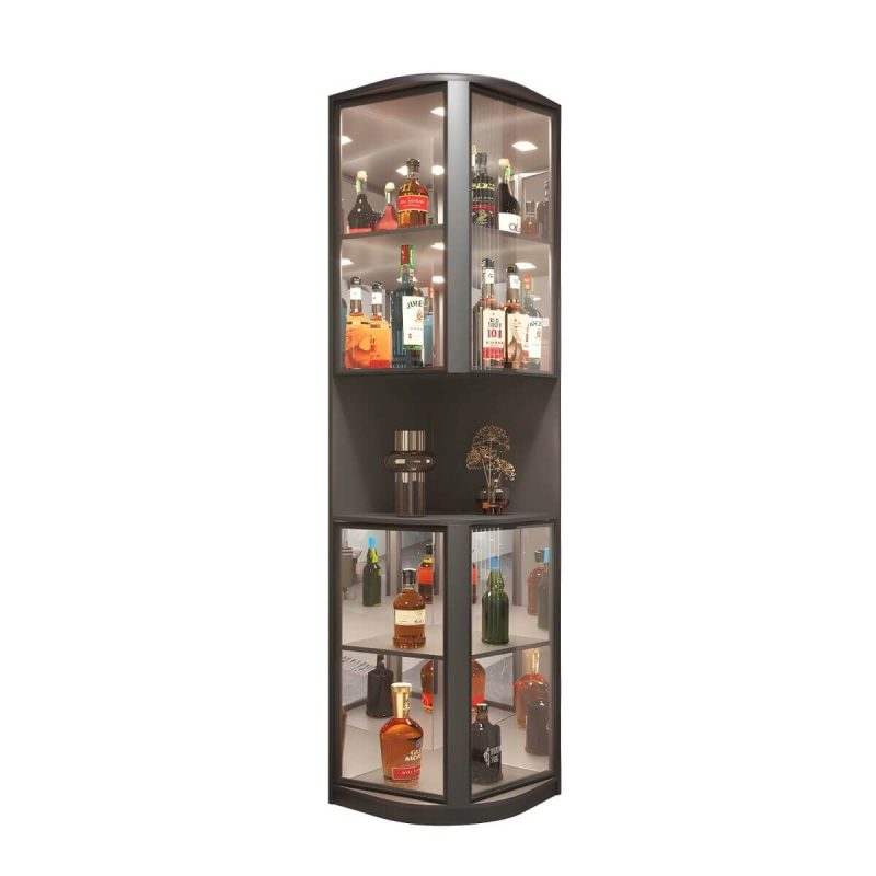 "Modern Gray Corner Accent Cabinet with Glass Doors and 2 Shelves - 20"L x 20"W x 79"H White"