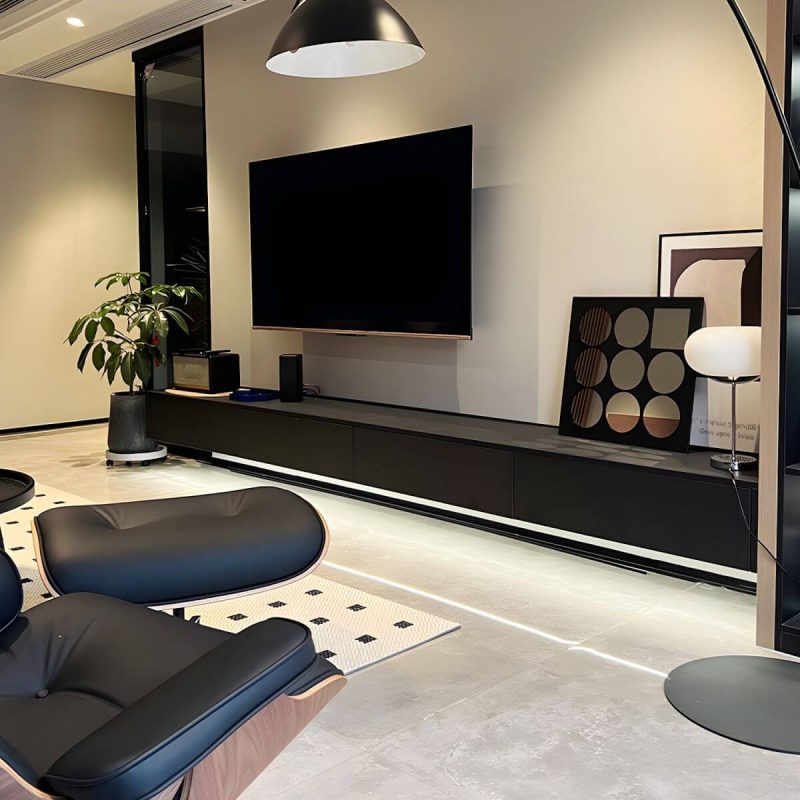 "Contemporary Media Console Wood Floating TV Stand with Doors - White 87"L x 14"W x 10"H"