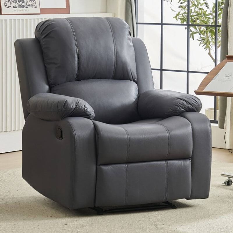 "Manual Recliner with Rotating Base, Lumbar Support, Wood Frame, Independent Foot Movement, Locking Back Angle, Solid Color, and Simple Style, Dark Gray, Tech Cloth"
