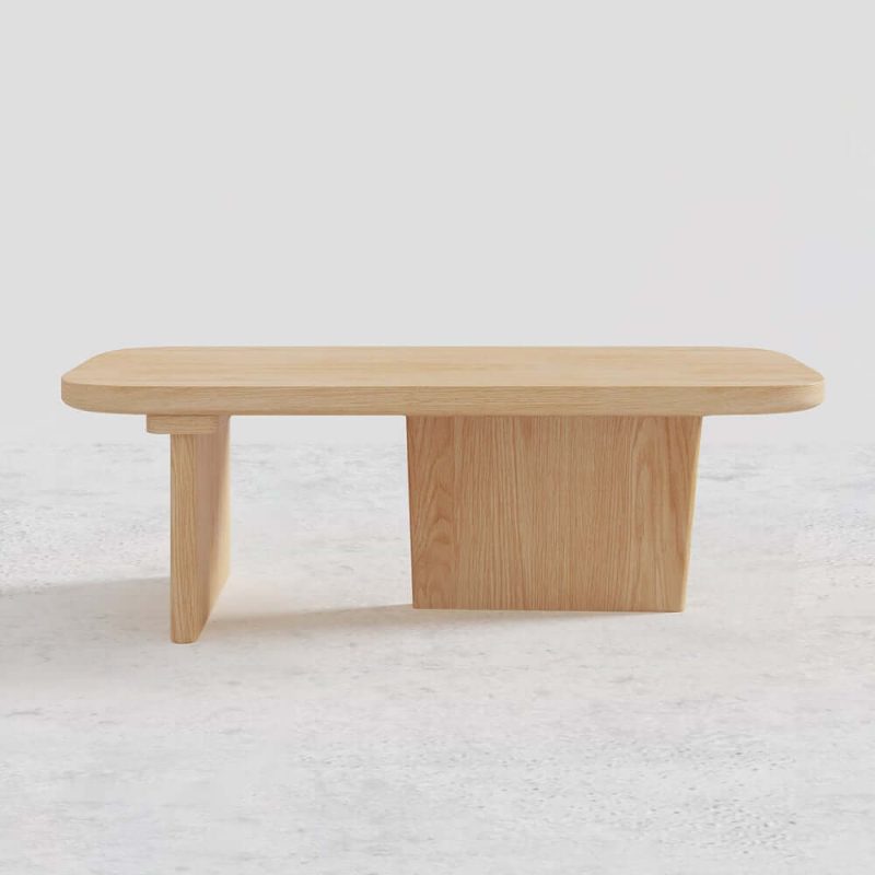 "47.2" Pine Wood Coffee Table Rectangle-shaped in Natural with Abstract Base"