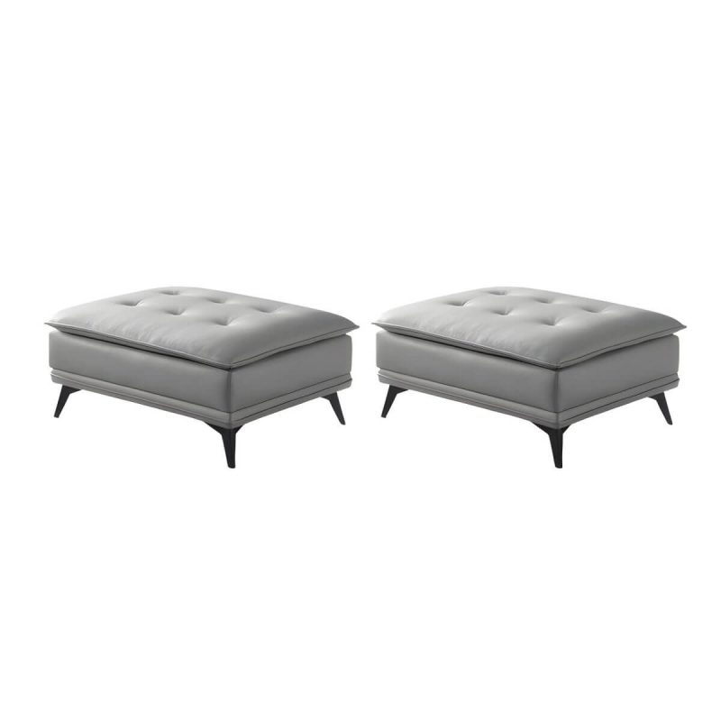 "Modern Standard Rectangle Ottoman in Genuine Leather with Metal Frame for Sleek Style and Durability - 35.5"L x 27.5"W x 16.5"H Gray 2 Piece Set"
