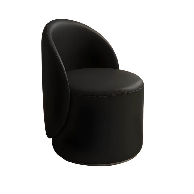 "Modern Upholstered Vanity Stool with Swivel Back and Tall Height for Comfort - Microfiber Leather 2 Piece Set Black"