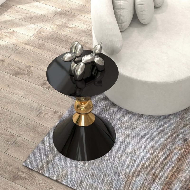 "Modern Round Black End Table of Hourglass Fiberglass in Small"