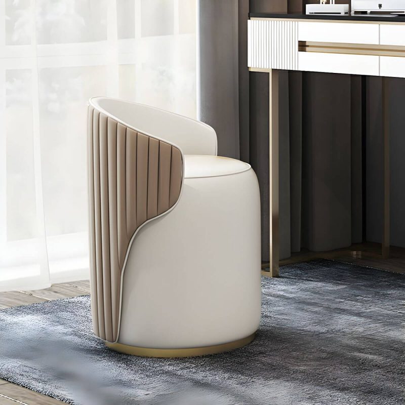 "Contemporary Round Vanity Stool with Faux Leather Upholstered for Bedroom - 1 Piece Grey Swivel"