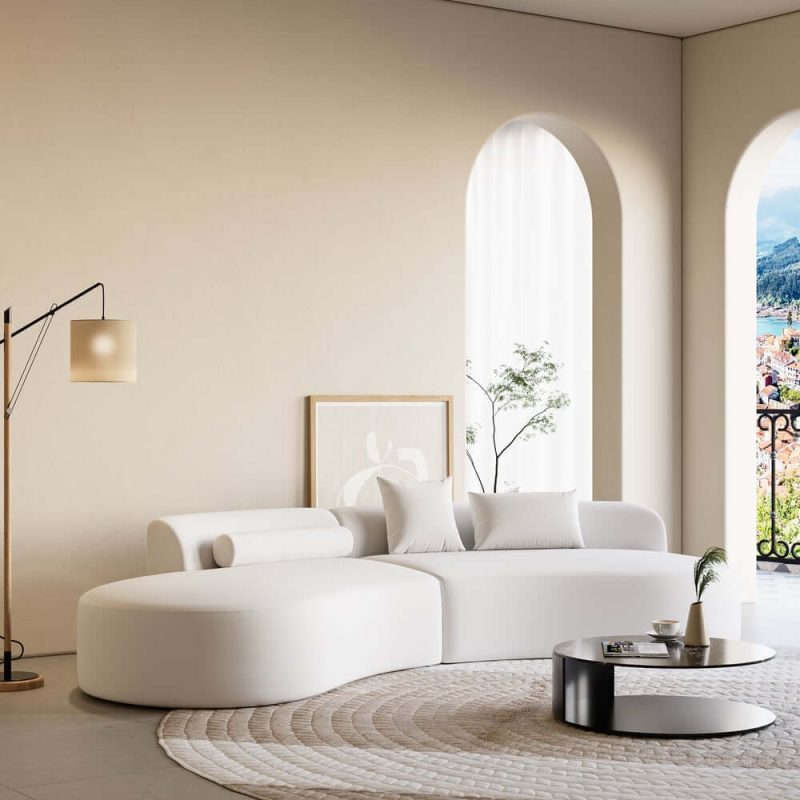 "109" 2-Piece Curved Leather Sectional Sofa with Pillows"