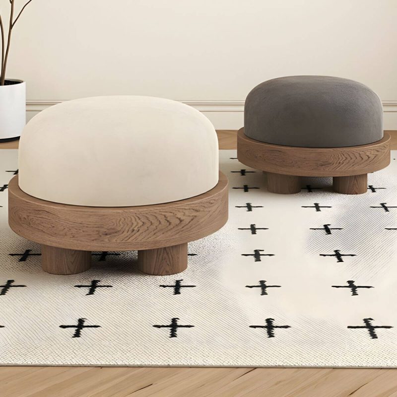 "Modern Flannel Round Ottoman in Small Size for Stylish and Functional Home Decor - Non-Detachable and Nonwashable Brown 4 Piece Set"