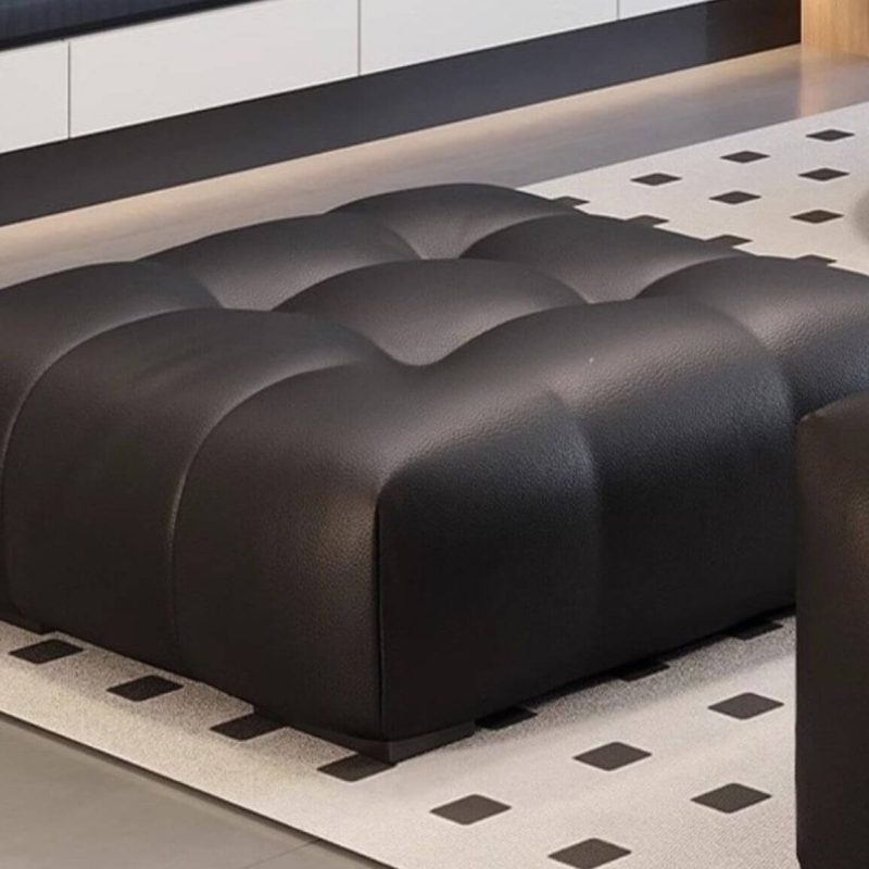 "Minimalist Solid Color Square Standard Ottoman in Midnight Black with Lumber Frame and Button-tufted Detail, 35.5"L x 35.5"W x 16"H"
