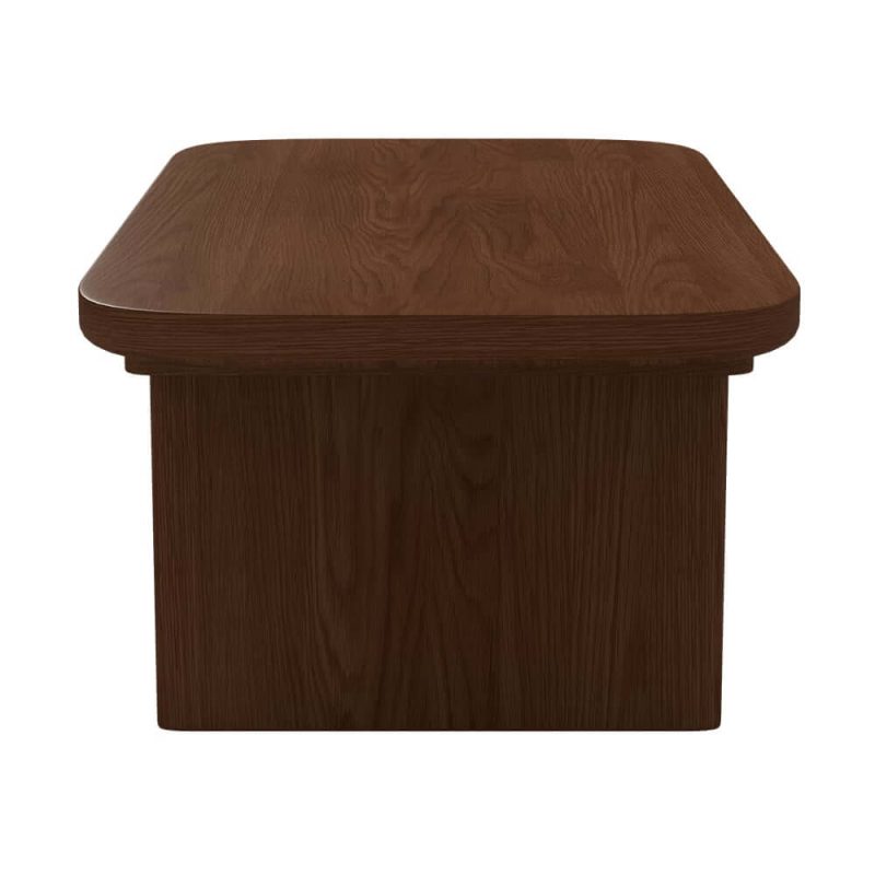 "Pine Wood Coffee Table Rectangle-shaped in Walnut with Abstract Base Japandi"