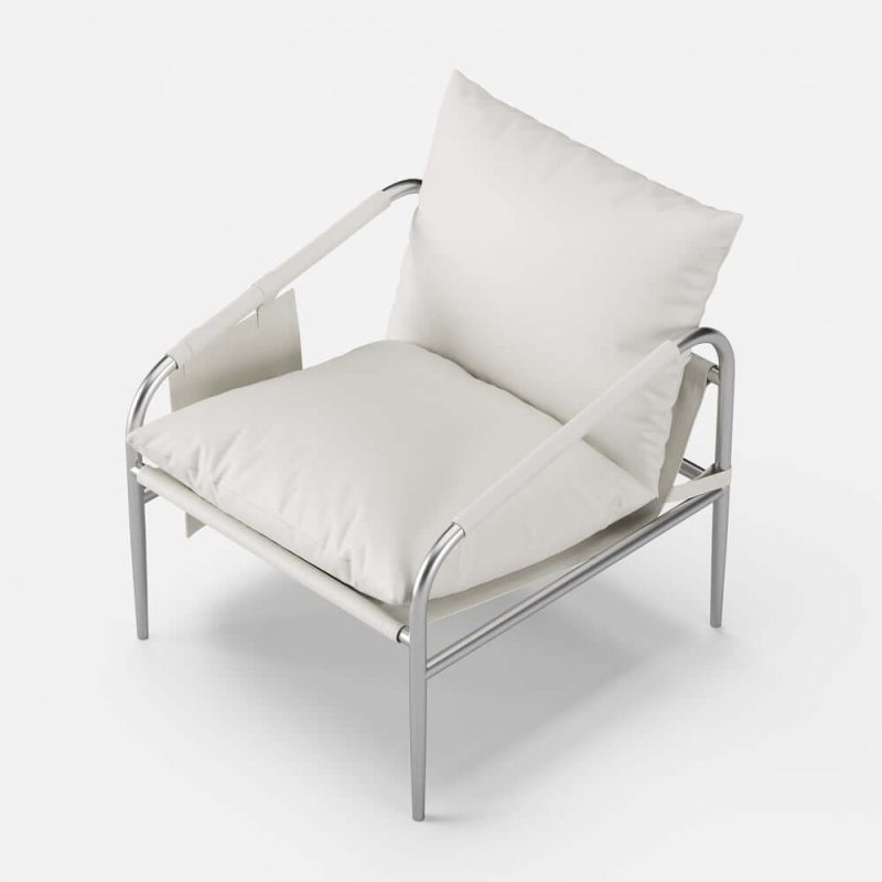 "White Leather Accent Chair with Stainless Steel Frame Set of 2"
