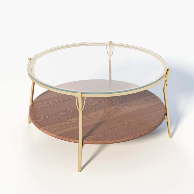 "30" Glass Top Walnut 2-Tiered Coffee Table"