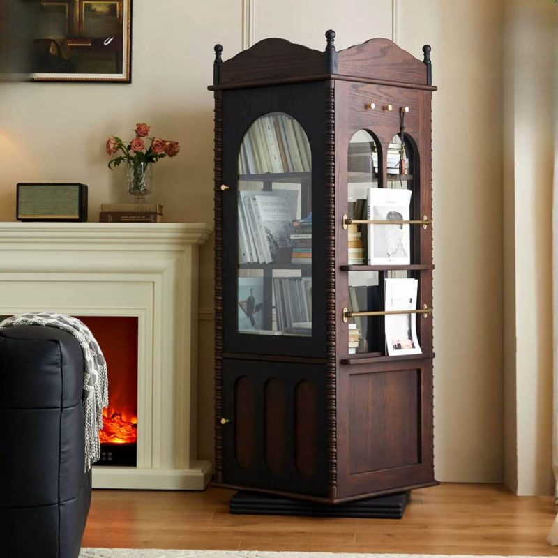 "Unattached Rectangular Decorative Cabinet with 4 Interior Shelves, 2 Cabinets, Matte Black, Glazed Door, Cabinet Knobs, 24"L x 24"W x 66"H"