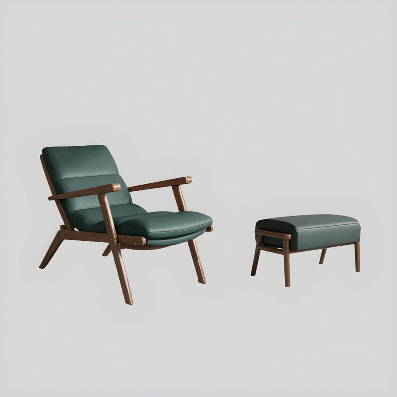 "Comfortable and Stylish Recliner Chair with Removable Cushions and Wood Legs - Sponge Leathaire Recliner with Ottoman Green"