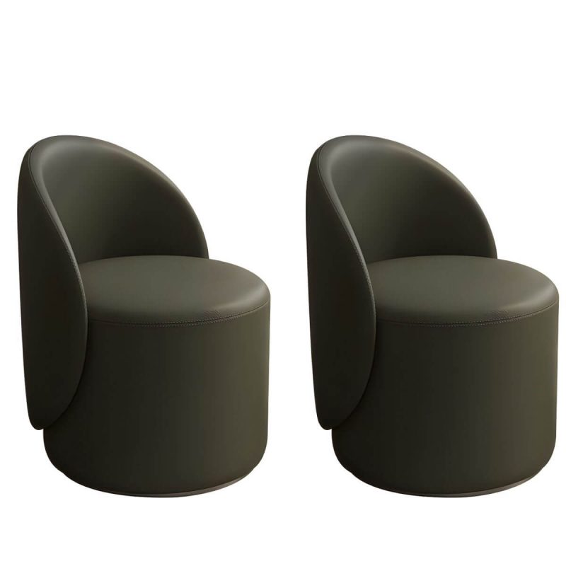 "Modern Upholstered Vanity Stool with Swivel Back and Tall Height for Comfort - Microfiber Leather 2 Piece Set Army Green"