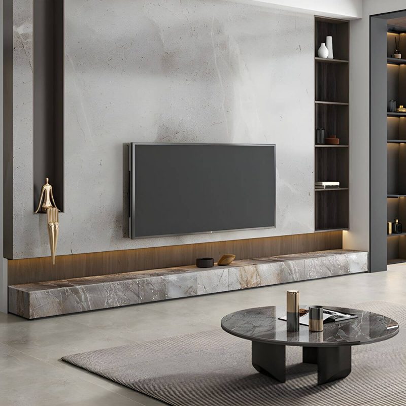 "Brown Stone TV Stand Console Contemporary Media Console with Drawers - 87"L x 16"W x 10"H"