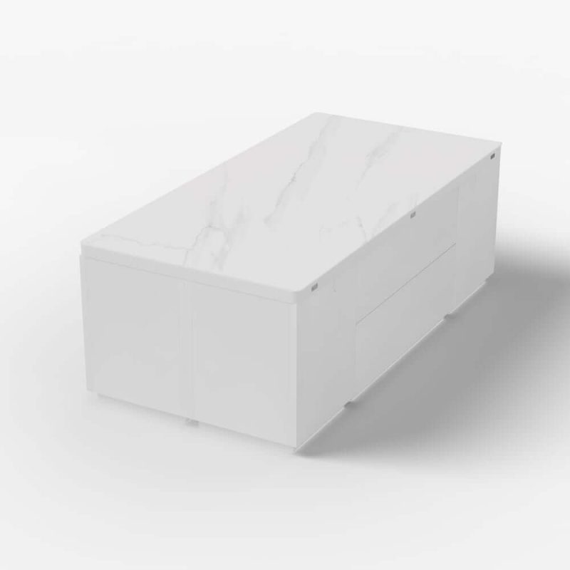 "Modern White Lift Top Marble Coffee Table with Drawers & Storage Multifunction Table"