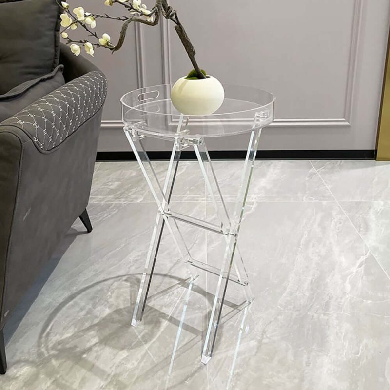 "Modern Acrylic Folding Side Table Round End Table with Tray "